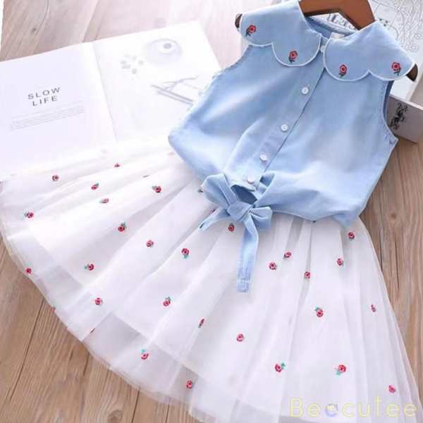 ブルー/シャツ+ホワイト/スカート