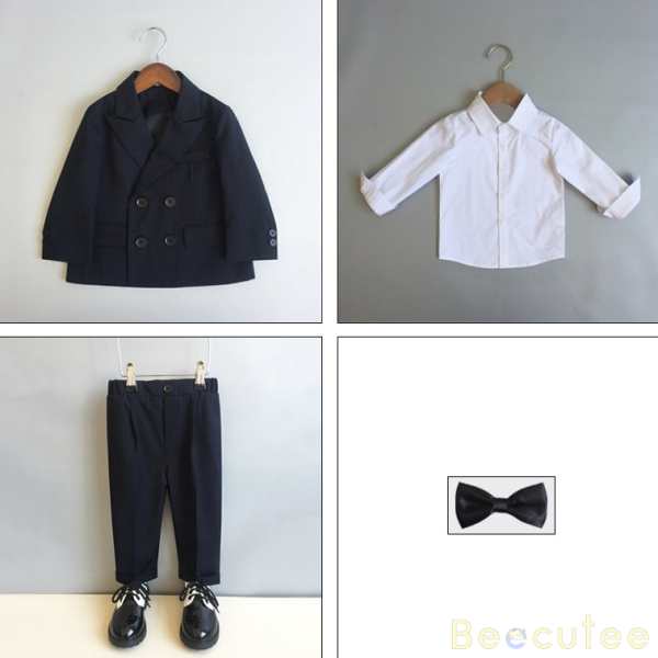 ブラック（スーツ+パンツ+コサージュ+蝶ネクタイ）+ホワイト/シャツ