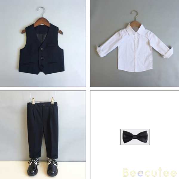 ブラック（ベスト+パンツ+蝶ネクタイ）+ホワイト/シャツ